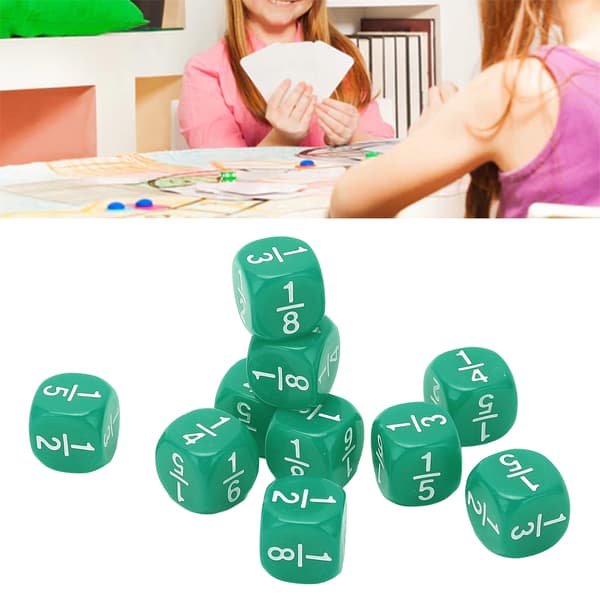 20 Pcs Fraction Dice Classroom Set Plastic 6-Sided Multifaceted Board Game Accessories for Kids Math Practice Green