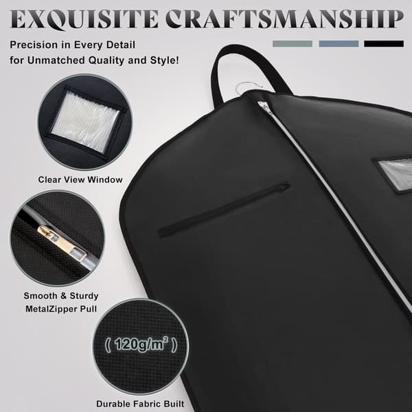 Premium Garment Bag, Breathable Suit Cover for Wardrobe Storage Black M