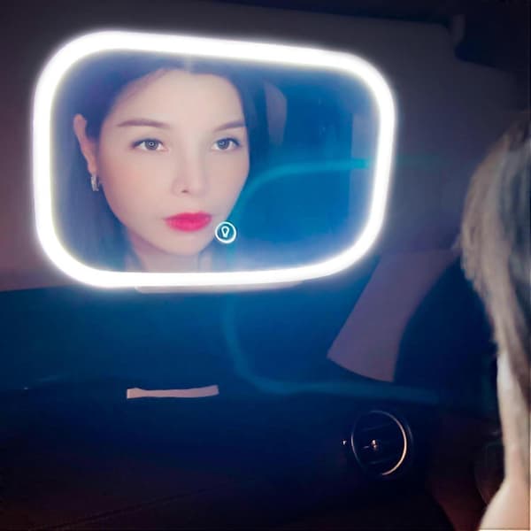 Car Makeup Mirror with LED Lights, Rechargeable Touch Control, Dimmable Brightness for Cars