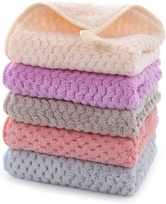 Small towel, 5-piece kitchen towel set, coral fleece with hanging loop, super absorbent and quick-drying