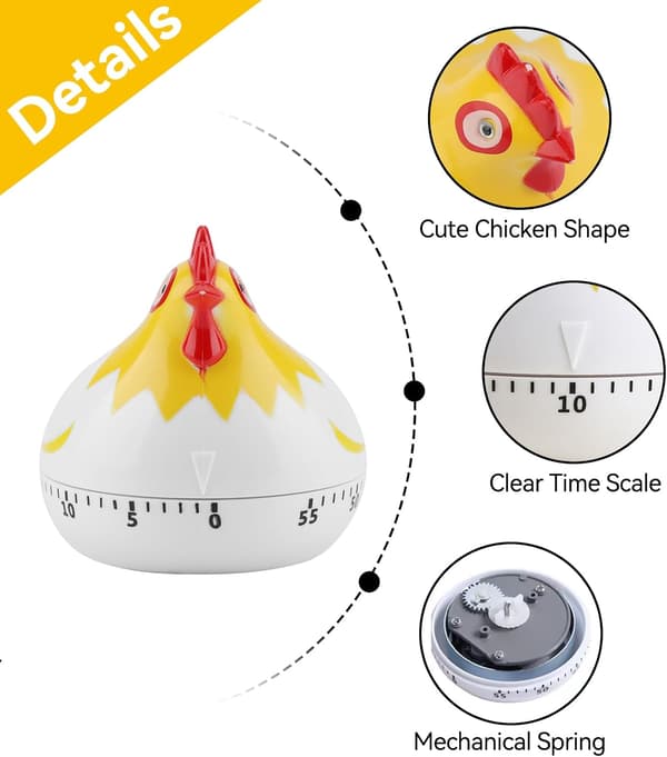 Chicken Kitchen Timer, Egg Timer, 60 Minute Chicken Kitchen Timer Manual Kitchen Timer with Loud Alarm for Cooking, Mechanical Rotating