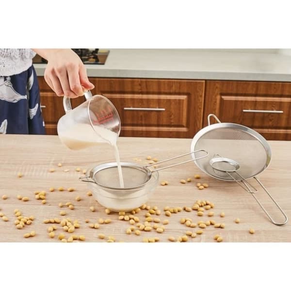 GWHOLE Set of 3 Fine Mesh Strainers with Handle - 7 cm, 12 cm and 18 cm