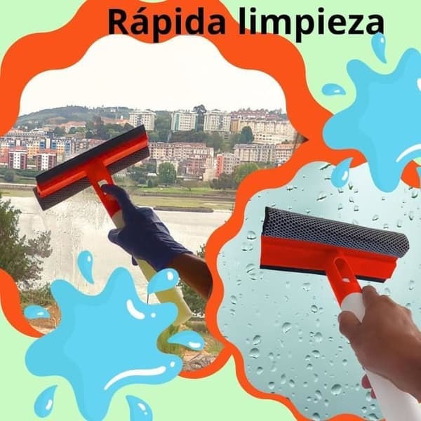1 Window Cleaning Rubber Scraper + Cleaning Sponge + Tank to Fill with Cleaning Fluid, Window Cleaner