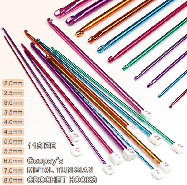 Long Crochet Hook Set, 11 Tunisian Crochet Hooks, Multicolor