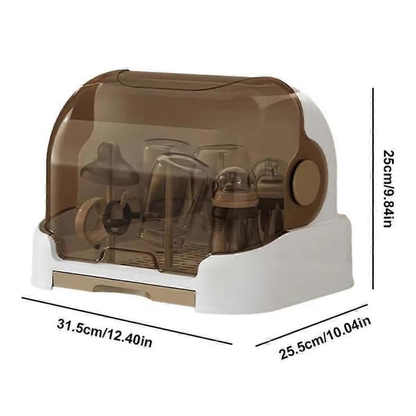 Portable Bottle Drying Rack with Dustproof Lid, Removable Drip Tray and Compact Storage Design Brown