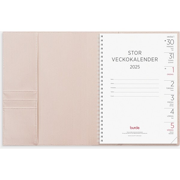 Kalender 2025 Stor Veckokalender beige konstläder Amelia