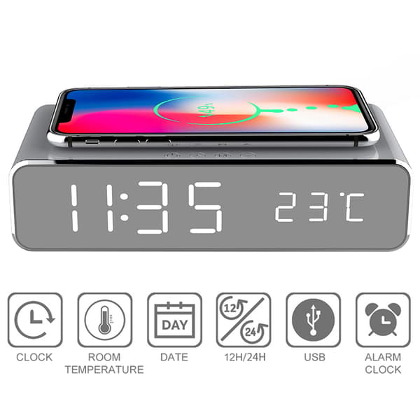Trådlös laddare LED temperaturlarm- USB-driven Silver