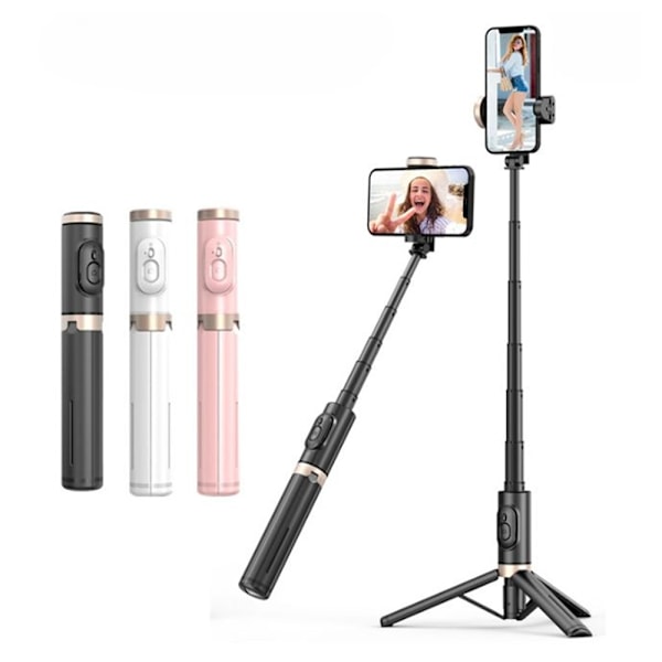 Bluetooth trådlös handhållen Selfie Stick-stativ Utdragbar monopod med fjärrkontroll-USB-uppladdningsbar White