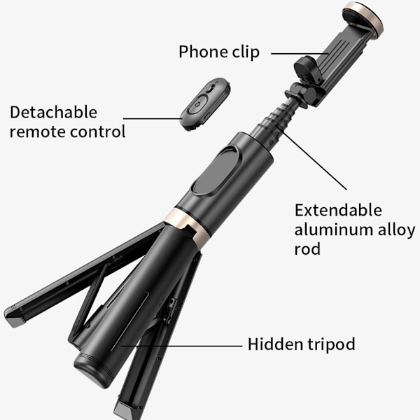 Bluetooth trådlös handhållen Selfie Stick-stativ Utdragbar monopod med fjärrkontroll-USB-uppladdningsbar White