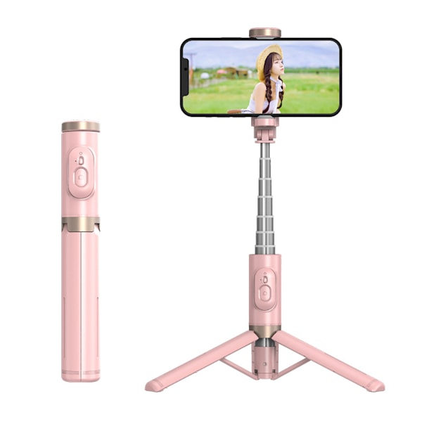 Bluetooth trådlös handhållen Selfie Stick-stativ Utdragbar monopod med fjärrkontroll-USB-uppladdningsbar Pink