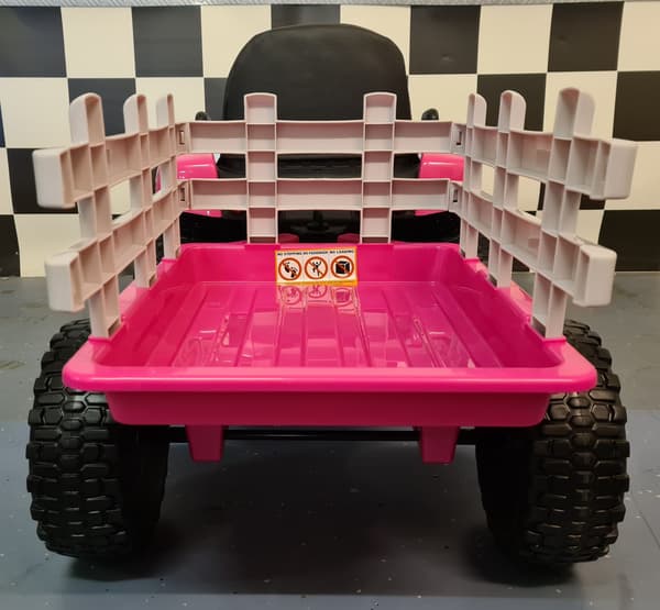 Børnetraktor 12 volt med trailer pink