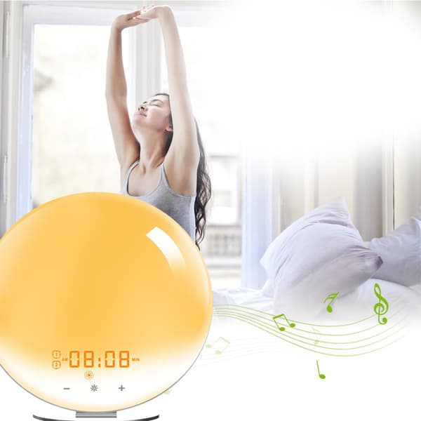 Luova digitaalinen herätyskello auringonlasku- ja auringonvalosimulaattori - USB-virtalähde