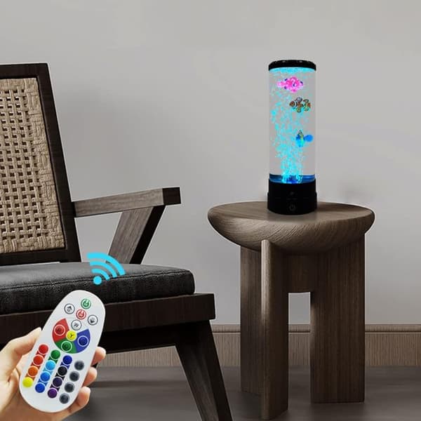 Fantasy Fish LED fjernkontrollert lavalampe USB plugget inn - Hvit White