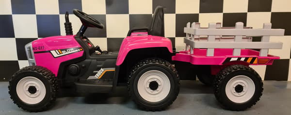 Barntraktor 12 volt med släp rosa