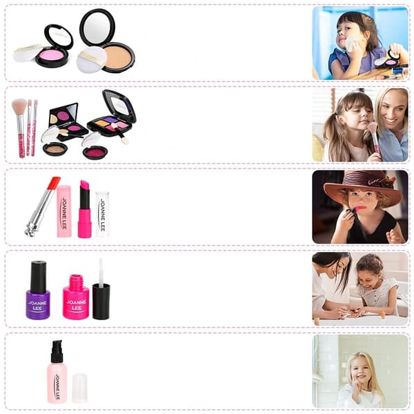 Vaskbart børne-foregive makeup-legetøjssæt med kosmetiktaske