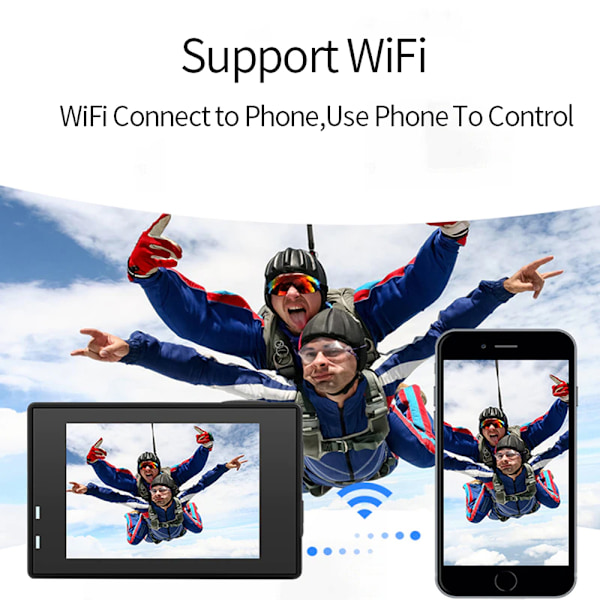 4K-oppløsning Wi-Fi-aktivert HD Action Sports Action-kamera Black