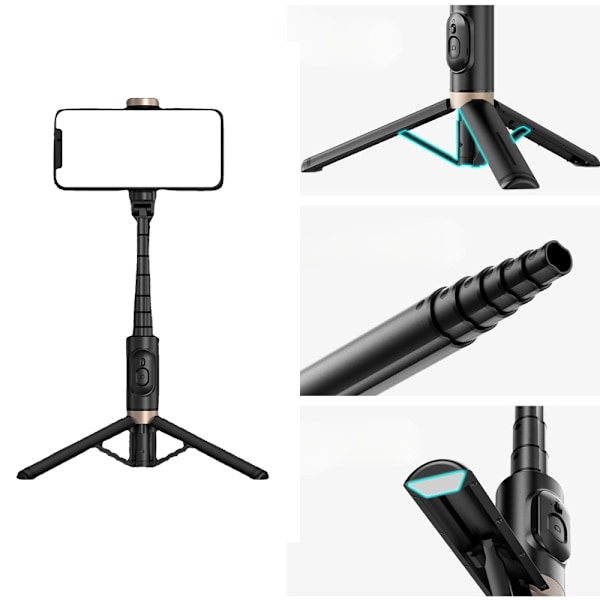 Bluetooth trådlös handhållen Selfie Stick-stativ Utdragbar monopod med fjärrkontroll-USB-uppladdningsbar White