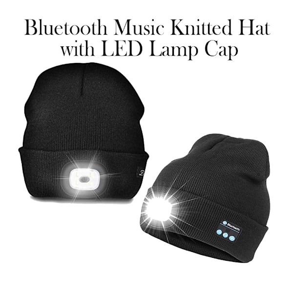 Bluetooth Music Neulottu hattu LED-lampun kannen kanssa Black