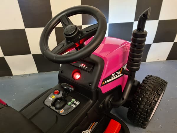 Børnetraktor 12 volt med trailer pink