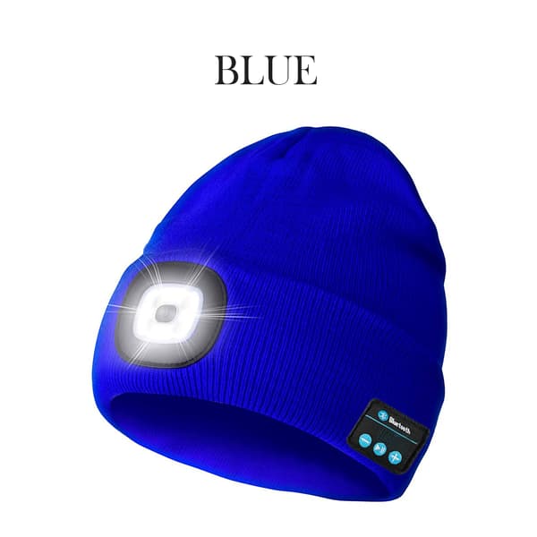 Bluetooth Music Stickad Mössa med LED Lamp Cap Blue
