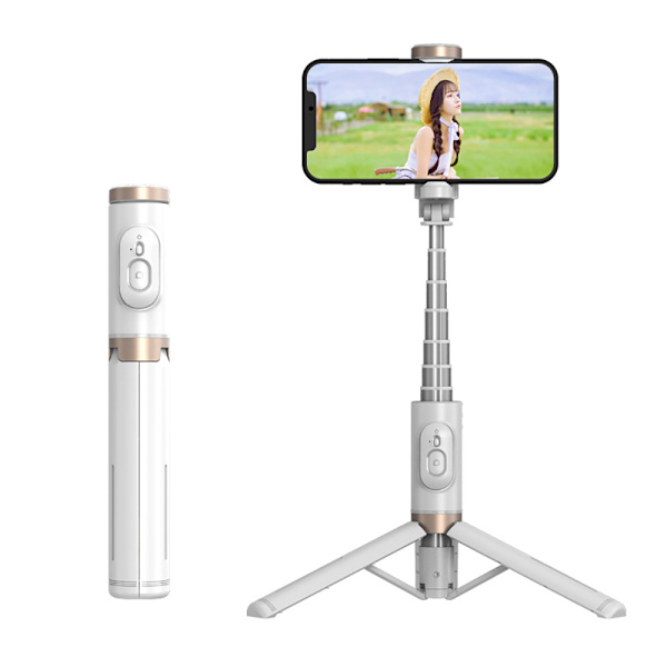 Bluetooth trådlös handhållen Selfie Stick-stativ Utdragbar monopod med fjärrkontroll-USB-uppladdningsbar White