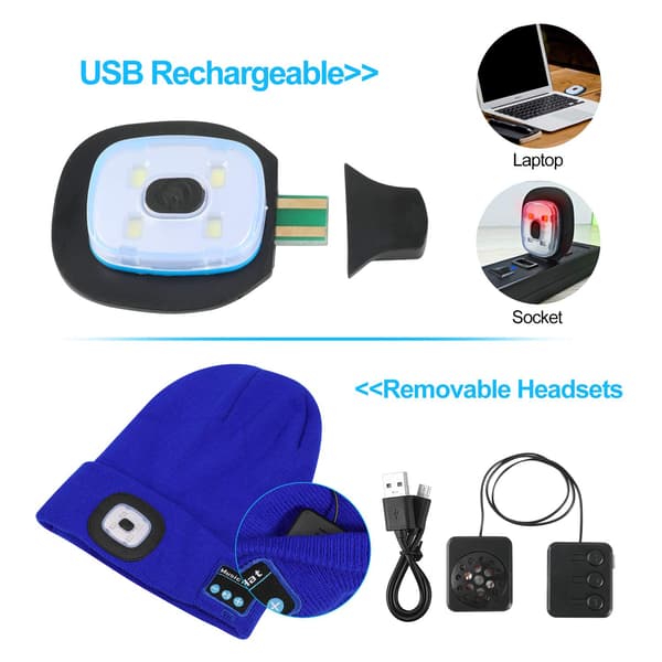 Bluetooth musikk strikket lue med LED lampehette Grey