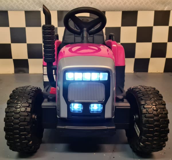 Børnetraktor 12 volt med trailer pink