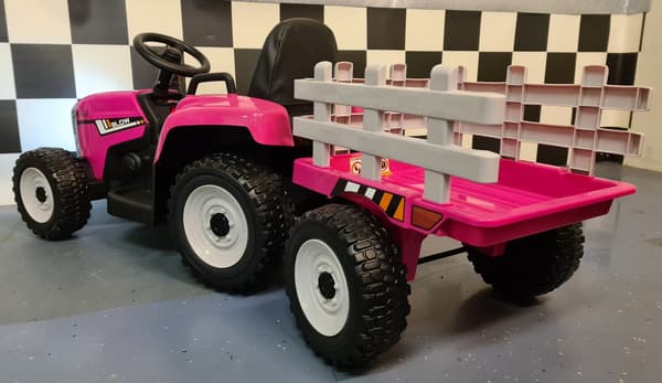 Børnetraktor 12 volt med trailer pink