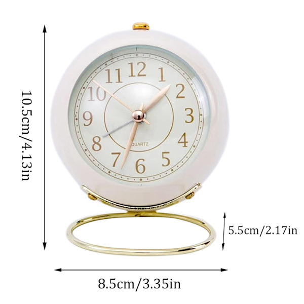 Vintage Silent Metal Desk Clock - Batteridriven White
