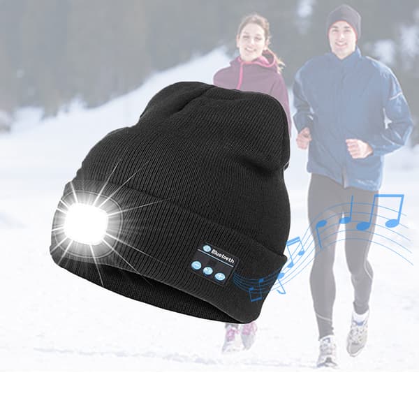 Bluetooth musikk strikket lue med LED lampehette Grey
