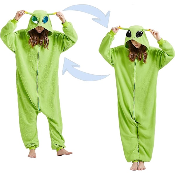 Grön Alien Onesie Pyjamas Vuxen Tecknad Halloween Cosplay Kostym Hemmakläder Sovkläder för Kvinnor Män 130CM