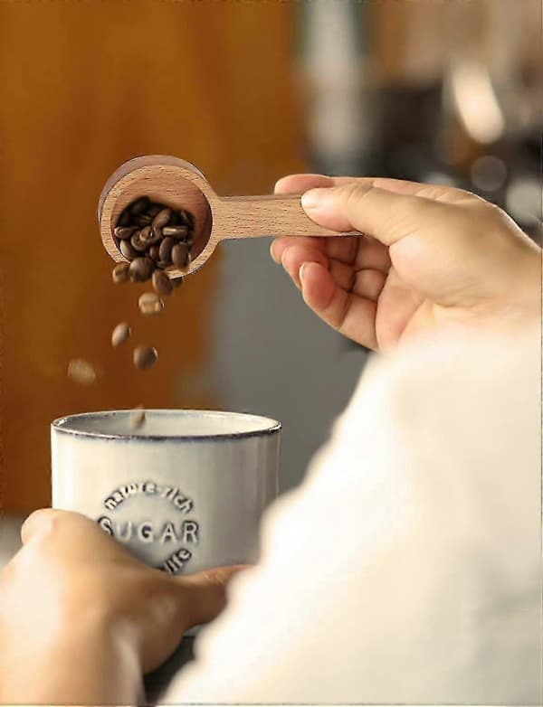 (bok) Kaffeskopa, Träskopa, Graderad Måttskopa för Malet Kaffe, Kaffedosering Sked Måttsked