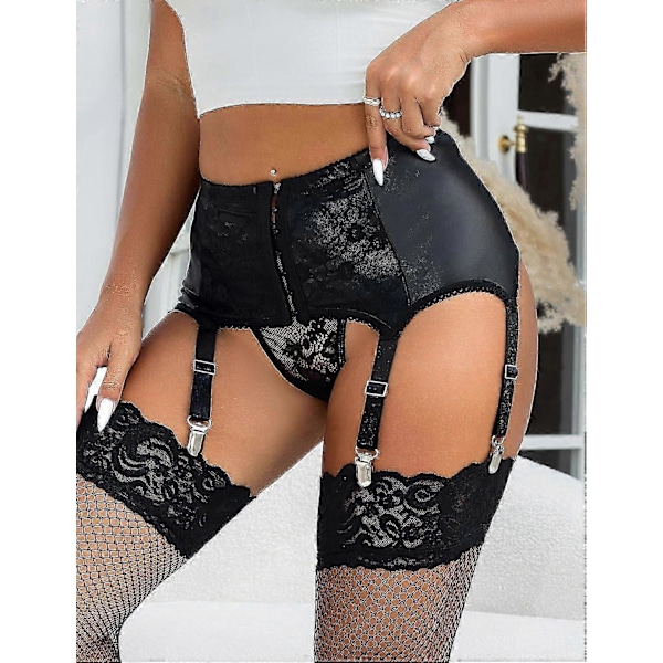 Spetsstrumpbandshållare för Kvinnor 6 Band Plus Size Floral Suspender Bälte Underkläder för