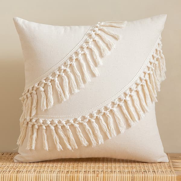 Tofsprydnad Kuddfodral 45x45cm Boho Dekor för Soffa Utan Kärna Beige