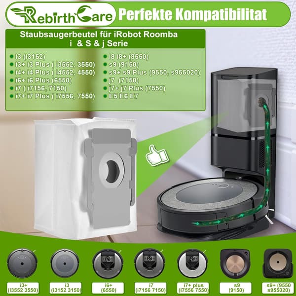 Paket med 10 dammsugarpåsar för iRobot Roomba I7, I7 S9, J7+, E5, E6, E7 ersättningspåsar för iRobot Roomba I7