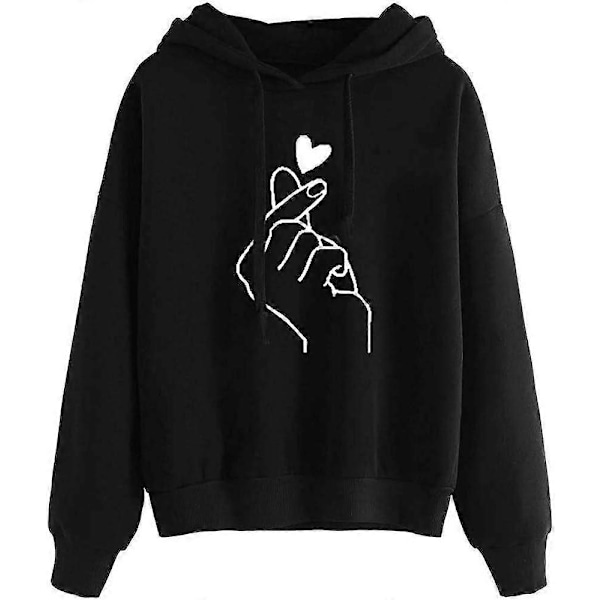 Sweatshirtjacka Dam med Huva Svart Dam Pullover Sweatshirt Tröja Lång Hooded Topp Black M