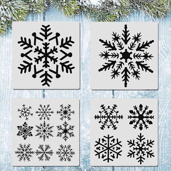 Fönster Snöflinga Schablon - 4 Delar För Juldekoration