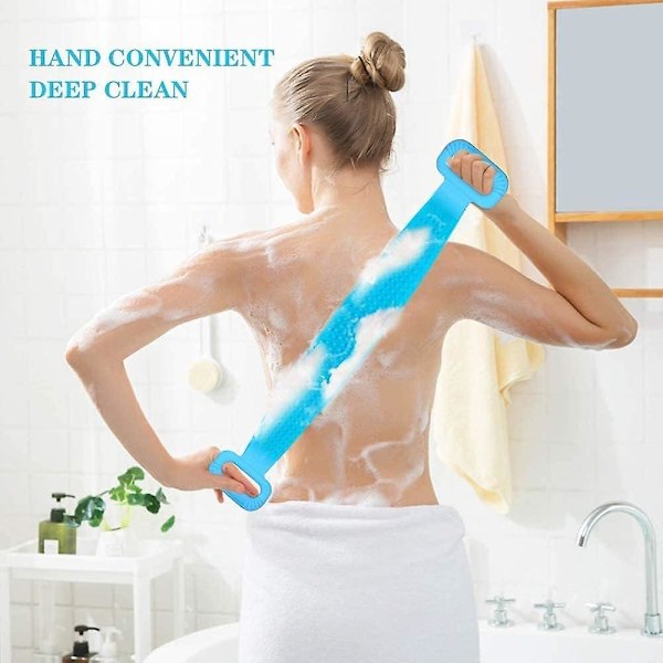 Duschborste 90cm, Exfolierande Kroppsborste i Silikon, Superlång Duschryggborste med Massagepartiklar för Kvinnor och Män, Långvarig och Lätt att Använda