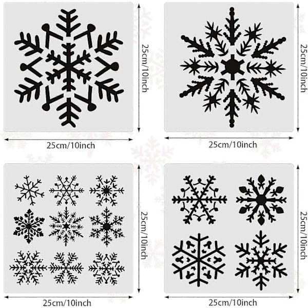 Fönster Snöflinga Schablon - 4 Delar För Juldekoration