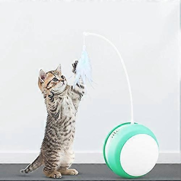 Kattleksak Tumlare Elektrisk Kattleksak med Anti-fall Boll LED Fjäder, Automatisk Rullande Fiskespö Blå
