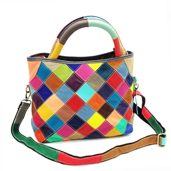 Lapptäcksfärgad damväska, handväska i kohud, crossbody-väska, damväska i läder