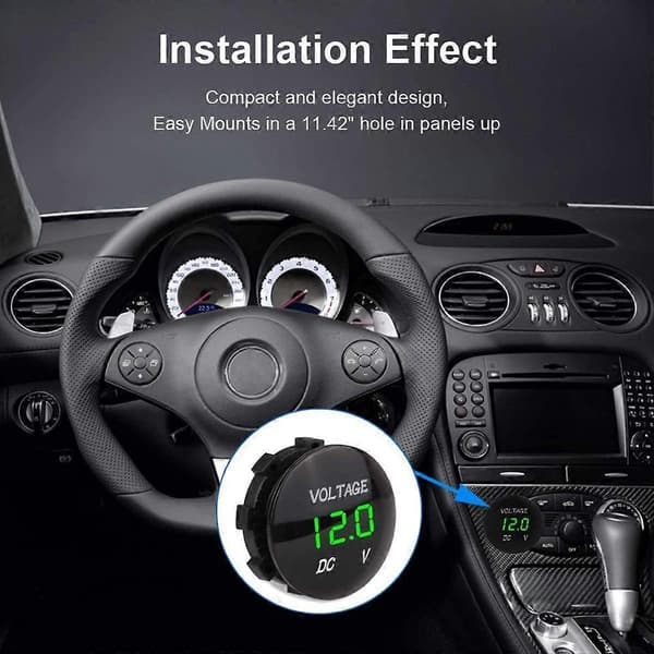 DC 12V-24V LED Digital Voltmeter för Bil, Motorcykel, Lastbil, Båt (Grönt Ljus)