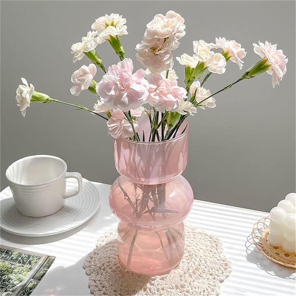 Tulpanvas, glasvas för blommor, geometrisk glasvas, rosa