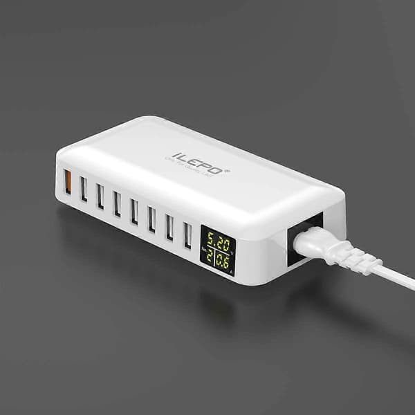 5V8A 8-portars USB-laddare med LCD-skärm, USB Multi Socket Smart Laddstation
