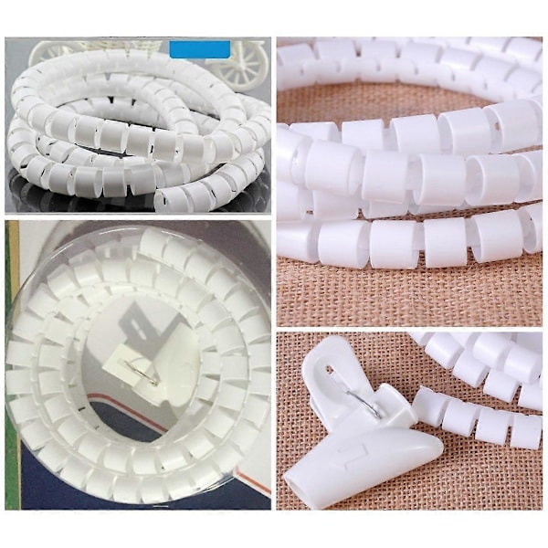 2,5 cm x 1,5 Meter Flexibel Spiralbindning Omlindningsband Kablar Sladdar Omslagsorganisatör, Vit