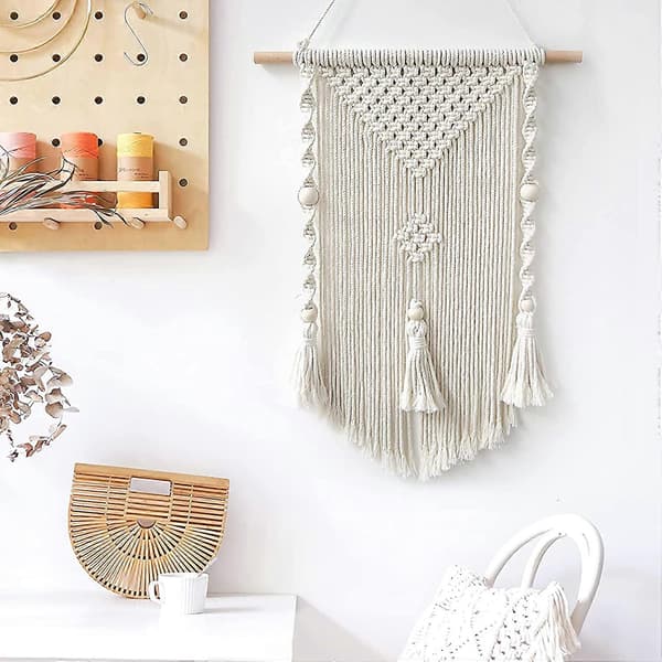 Makramé Väggbonad Boho Väggdekor för Heminredning (Beige)
