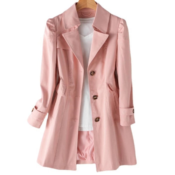 Enkelknäppt trenchcoat för damer, oversize långärmad kappa med ficka, present till jul, födelsedag, nyår