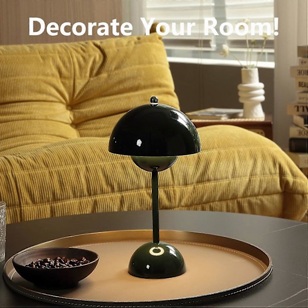 Flowerpot Sladdlös Bordslampa, 1800mAh Batteri Svampbordslampa, Portabel Uteplatsbordslampa, Liten Uppladdningsbar Lampa (Grön)