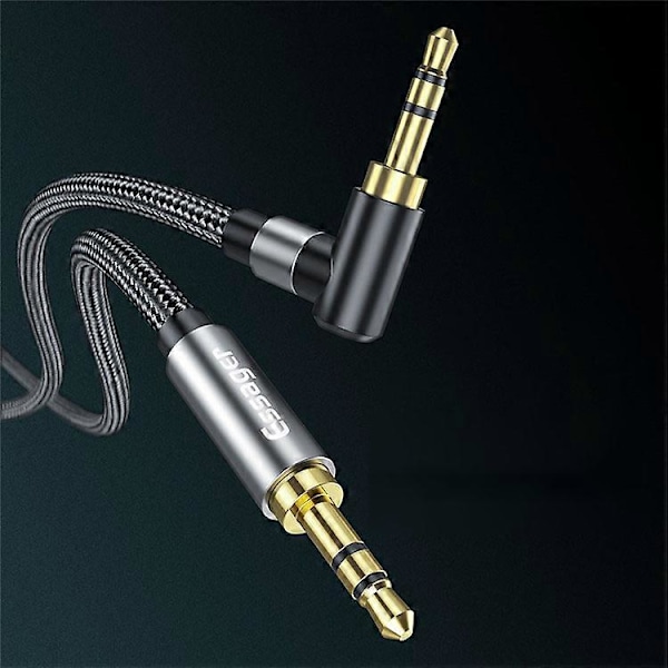 Able Jack, Stereokabel Jack till Jack Ljudkabel, Audio 3.5mm Hane till Hane 90 Graders Auxiliär Flätad Nylon för Bilradio, Högtalare Surfplatta MP3 1.5M