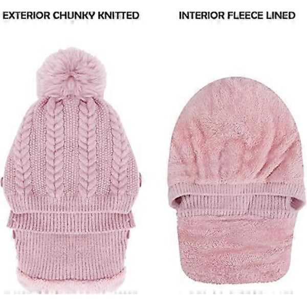 Varm stickad vintermössa och halsvärmare, mjuk stickad beanie-mössa med servering